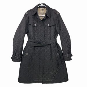 BURBERRY BRIT Nova Check Quilted Trench Coat Womens Belted Black Overcoat